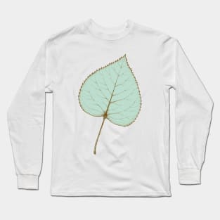 Linden leaf botanical line drawing in pastel green Long Sleeve T-Shirt